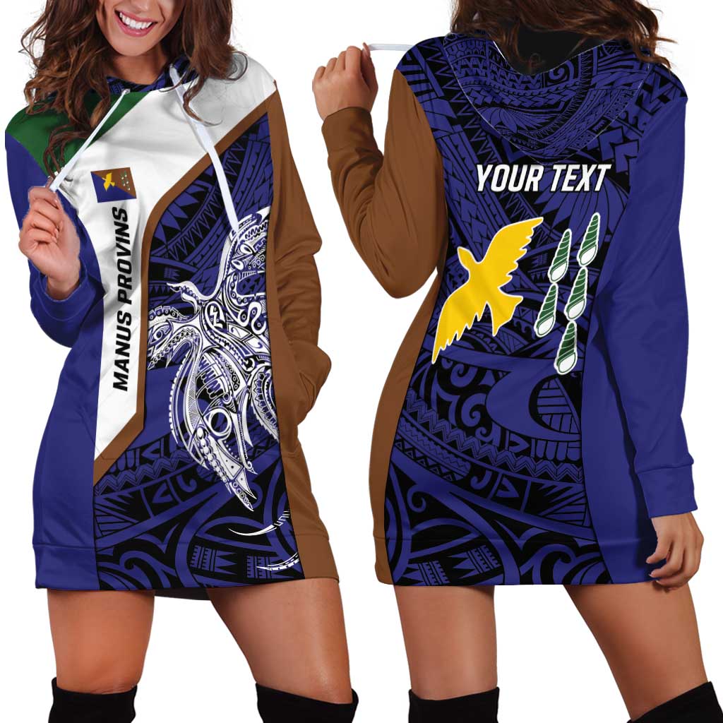 Personalised PNG Manus Province Hoodie Dress Bird of Paradise Tattoo Flag Motif - Polynesian Pride