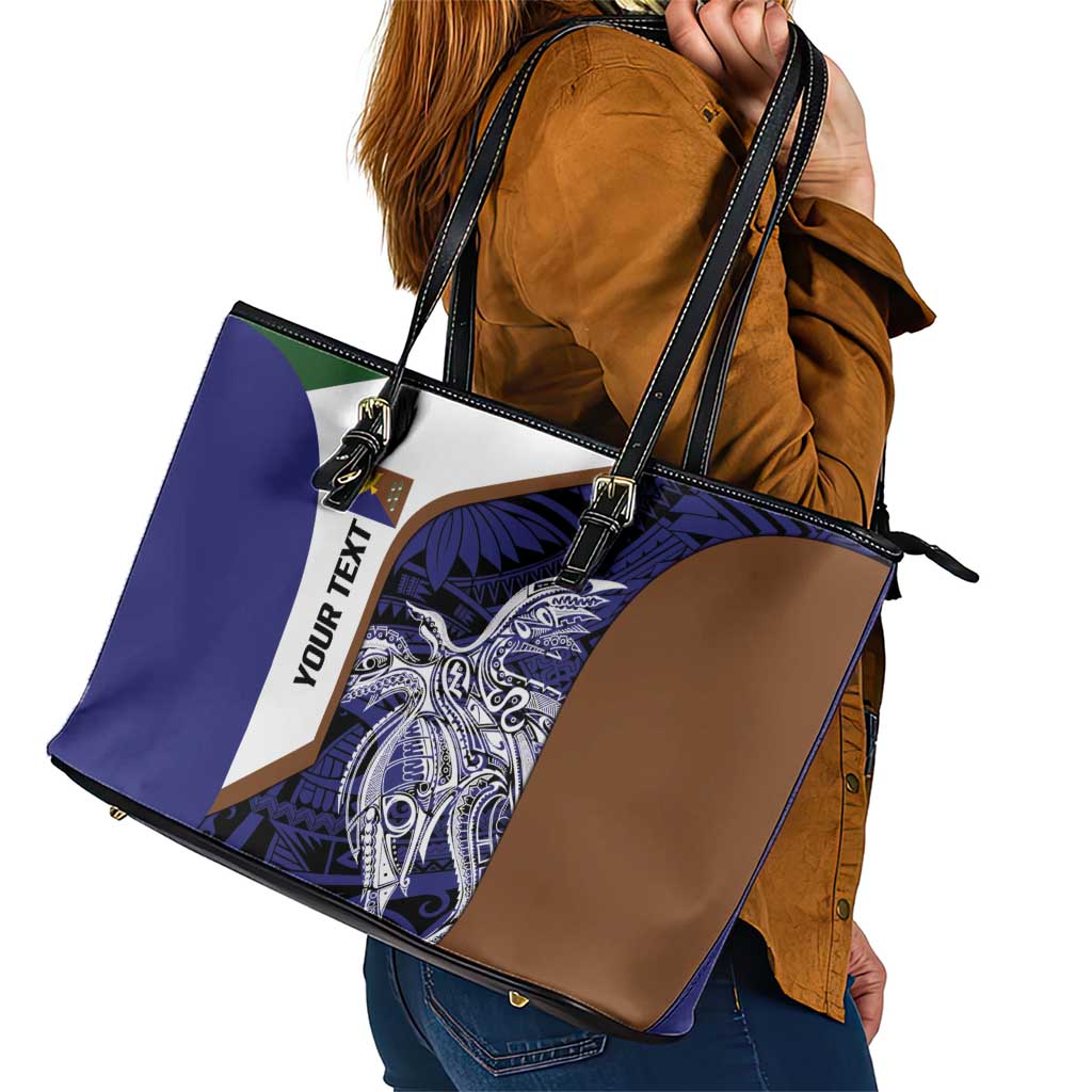 Personalised PNG Manus Province Leather Tote Bag Bird of Paradise Tattoo Flag Motif LT9 - Polynesian Pride
