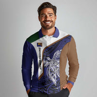Personalised PNG Manus Province Long Sleeve Polo Shirt Bird of Paradise Tattoo Flag Motif - Polynesian Pride