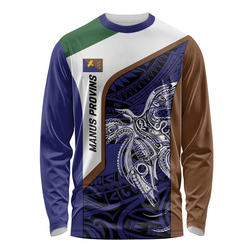 Personalised PNG Manus Province Long Sleeve Shirt Bird of Paradise Tattoo Flag Motif - Polynesian Pride