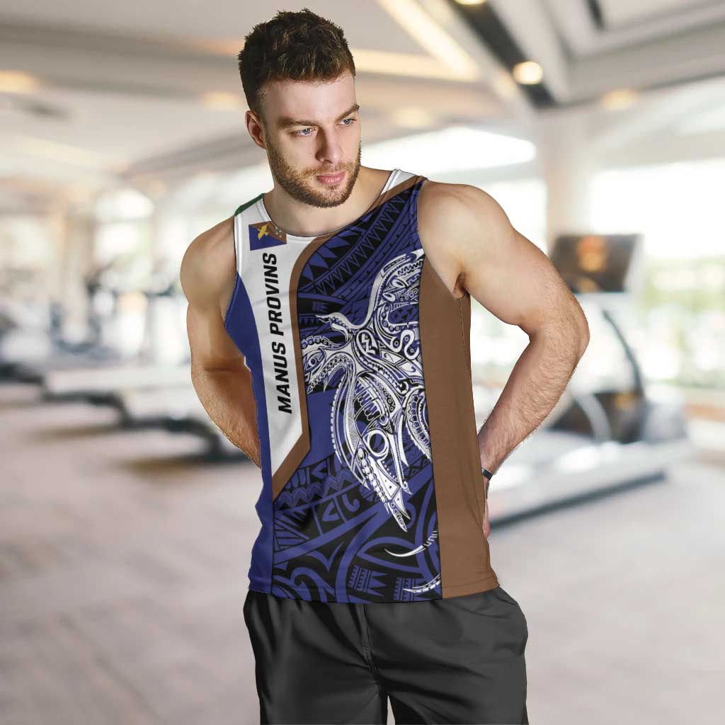 Personalised PNG Manus Province Men Tank Top Bird of Paradise Tattoo Flag Motif LT9 Blue - Polynesian Pride