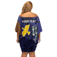 Personalised PNG Manus Province Off Shoulder Short Dress Bird of Paradise Tattoo Flag Motif - Polynesian Pride