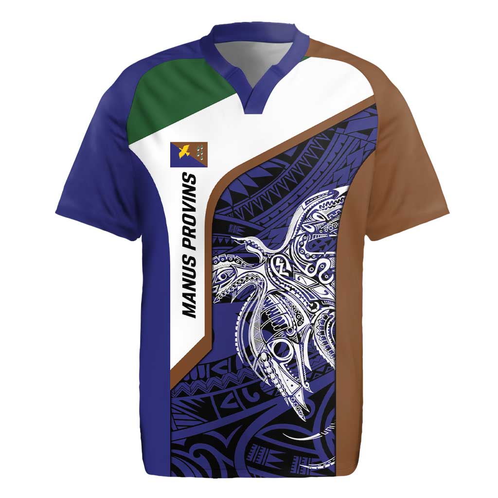 Personalised PNG Manus Province Rugby Jersey Bird of Paradise Tattoo Flag Motif - Polynesian Pride
