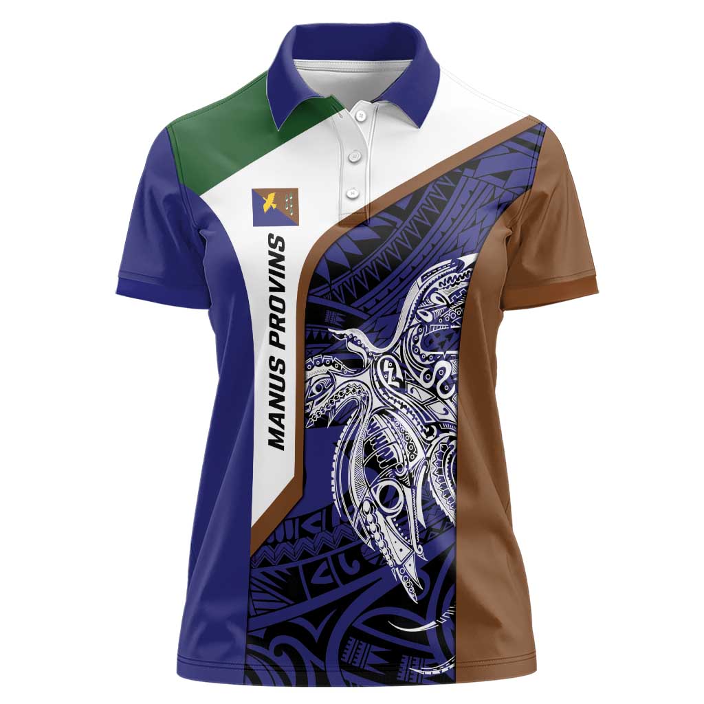 Personalised PNG Manus Province Women Polo Shirt Bird of Paradise Tattoo Flag Motif - Polynesian Pride