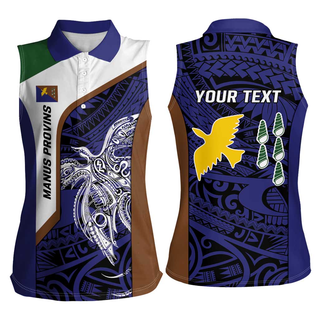 Personalised PNG Manus Province Women Sleeveless Polo Shirt Bird of Paradise Tattoo Flag Motif - Polynesian Pride