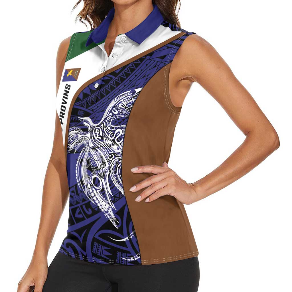 Personalised PNG Manus Province Women Sleeveless Polo Shirt Bird of Paradise Tattoo Flag Motif - Polynesian Pride