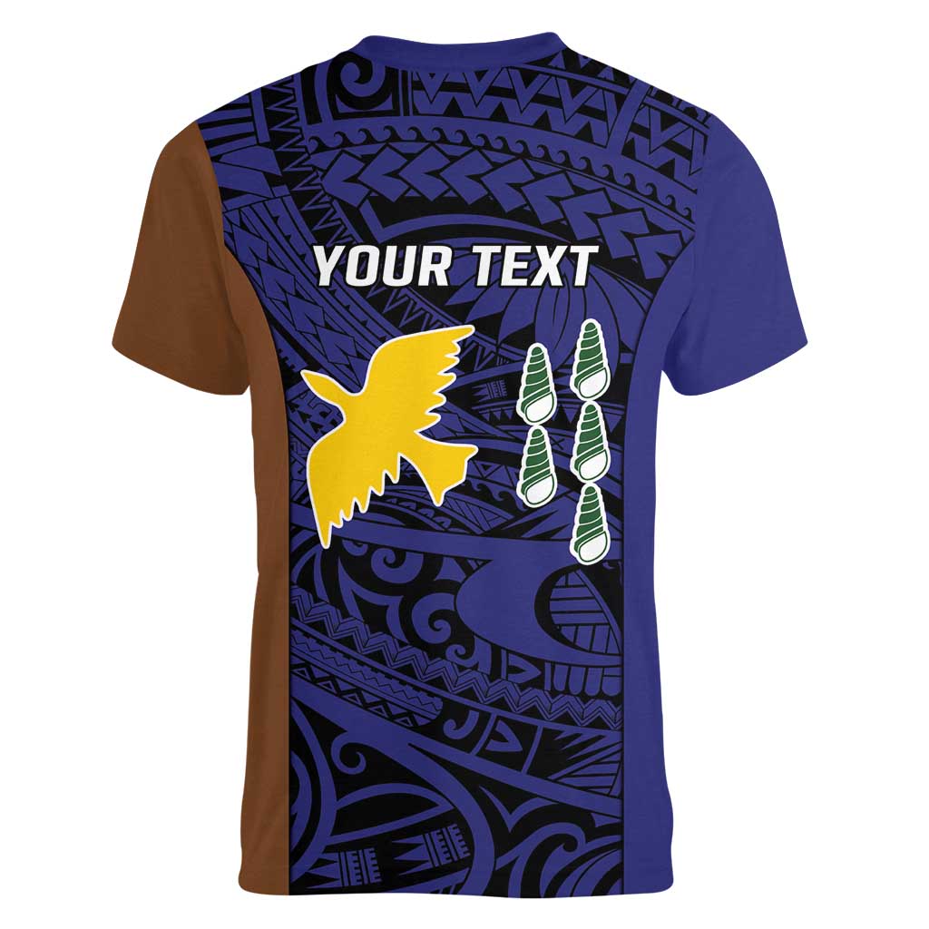 Personalised PNG Manus Province Women V-Neck T-Shirt Bird of Paradise Tattoo Flag Motif - Polynesian Pride