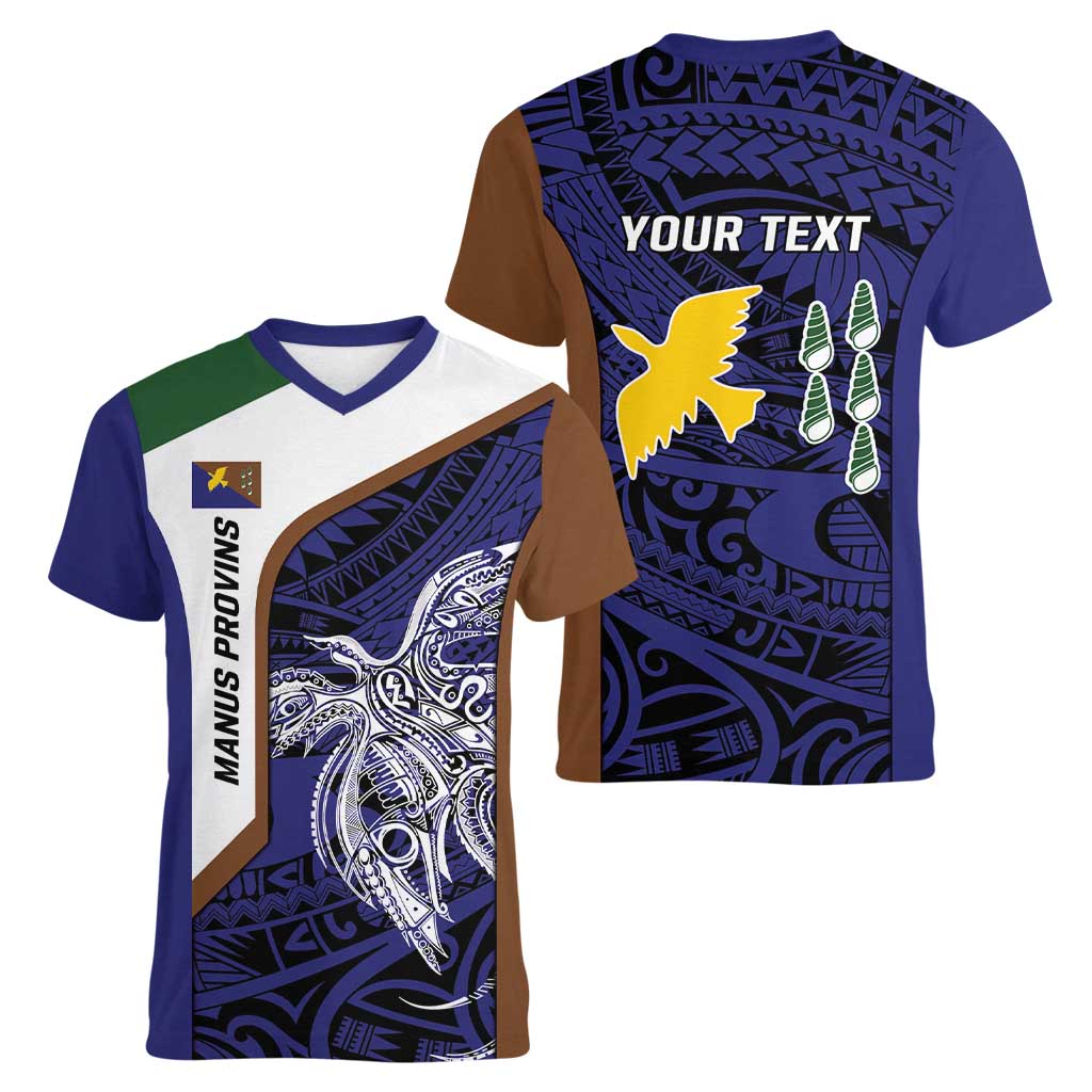 Personalised PNG Manus Province Women V-Neck T-Shirt Bird of Paradise Tattoo Flag Motif - Polynesian Pride