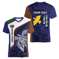 Personalised PNG Manus Province Women V-Neck T-Shirt Bird of Paradise Tattoo Flag Motif - Polynesian Pride