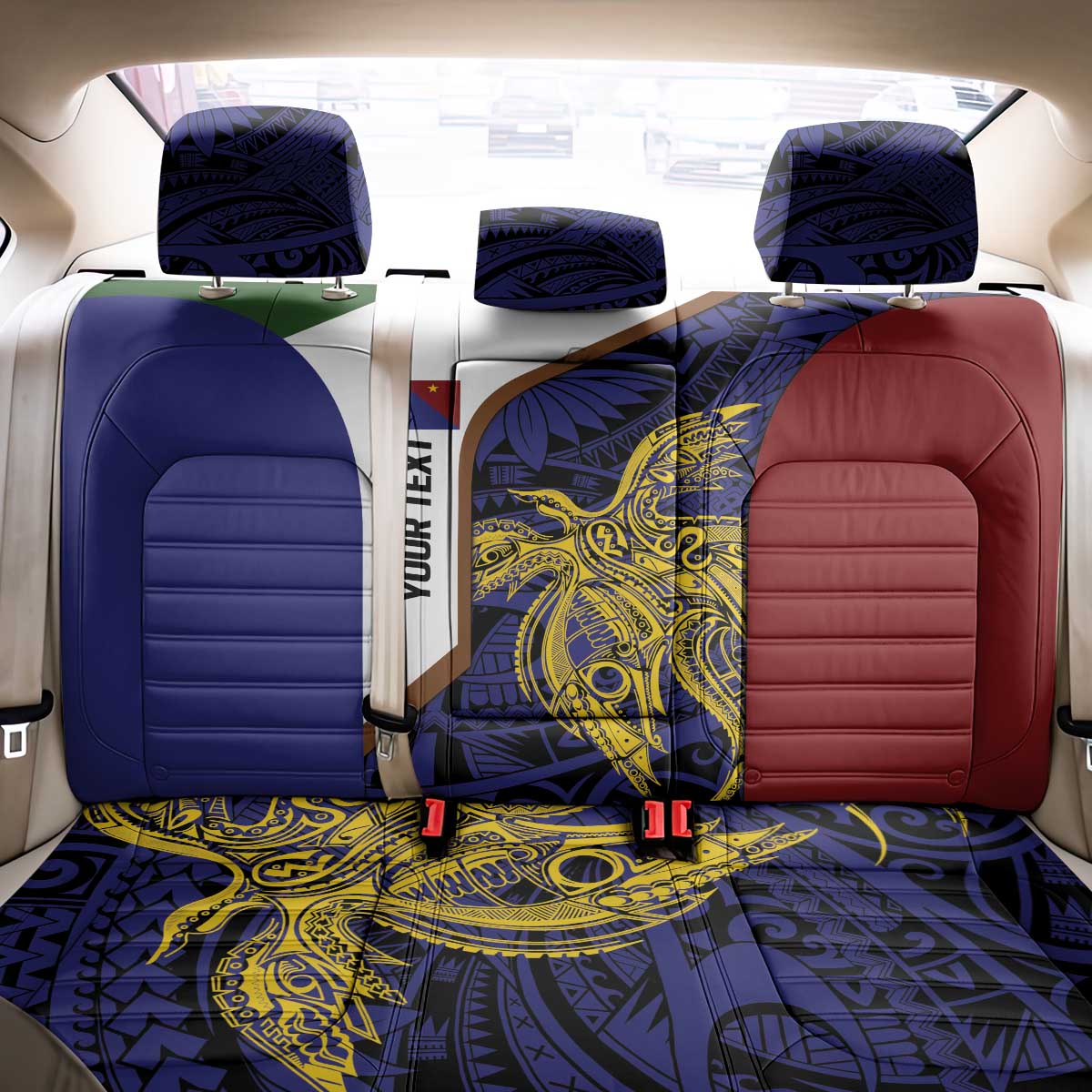 Personalised PNG Milne Bay Province Back Car Seat Cover Bird of Paradise Tattoo Flag Motif - Polynesian Pride