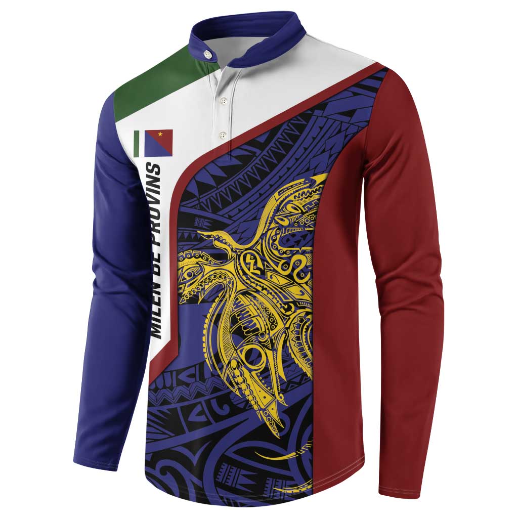 Personalised PNG Milne Bay Province Button Sweatshirt Bird of Paradise Tattoo Flag Motif - Polynesian Pride