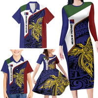 Personalised PNG Milne Bay Province Family Matching Long Sleeve Bodycon Dress and Hawaiian Shirt Bird of Paradise Tattoo Flag Motif - Polynesian Pride