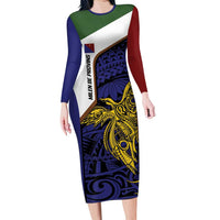 Personalised PNG Milne Bay Province Family Matching Long Sleeve Bodycon Dress and Hawaiian Shirt Bird of Paradise Tattoo Flag Motif - Polynesian Pride