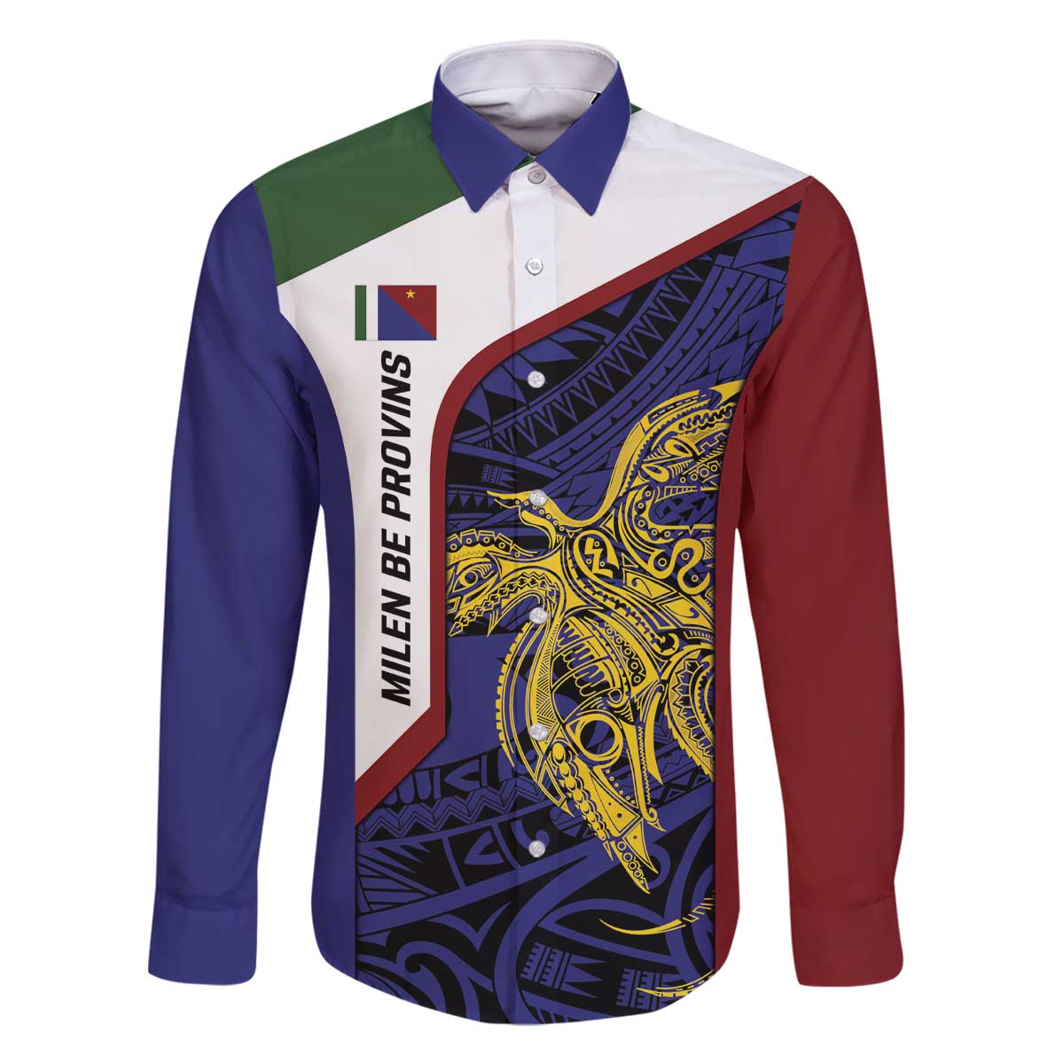 Personalised PNG Milne Bay Province Family Matching Off The Shoulder Long Sleeve Dress and Hawaiian Shirt Bird of Paradise Tattoo Flag Motif - Polynesian Pride