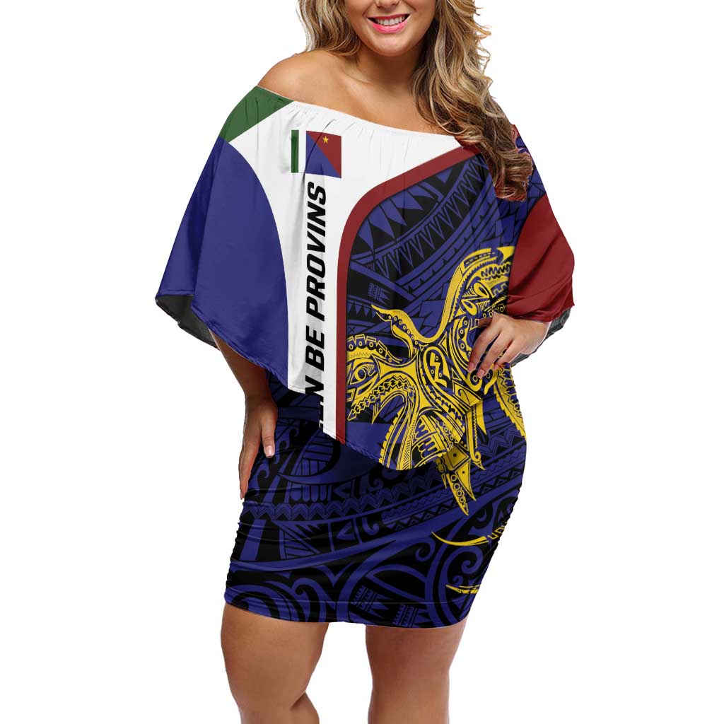 Personalised PNG Milne Bay Province Family Matching Off Shoulder Short Dress and Hawaiian Shirt Bird of Paradise Tattoo Flag Motif - Polynesian Pride