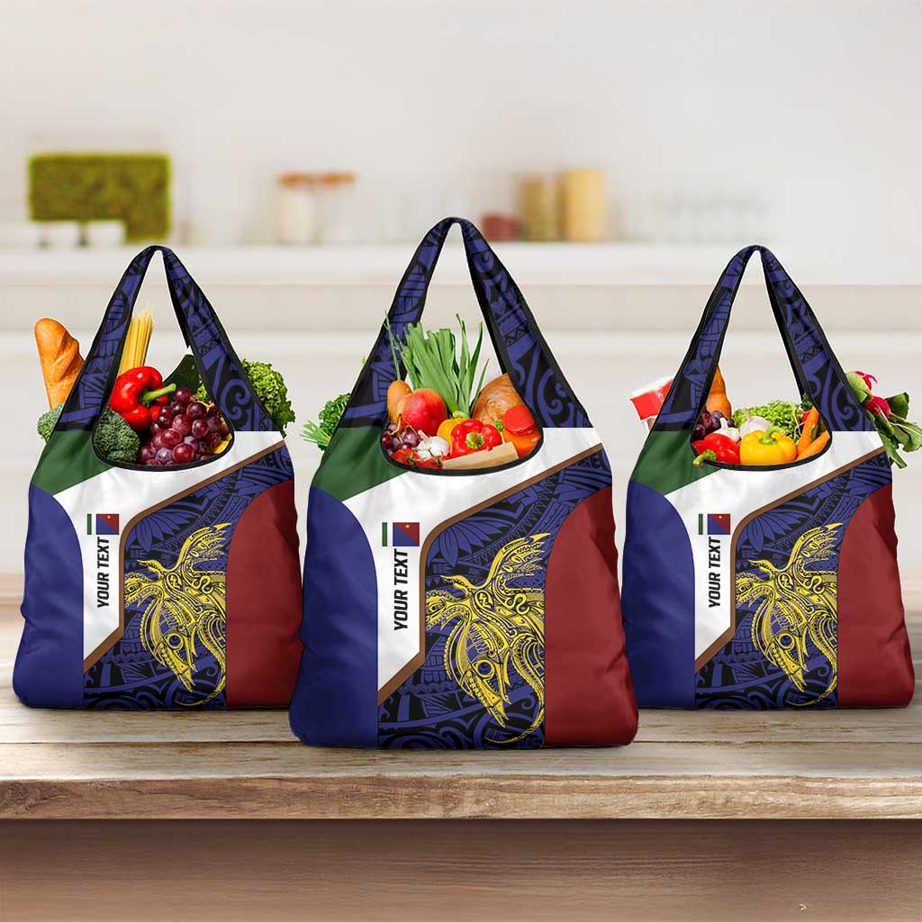 Personalised PNG Milne Bay Province Grocery Bag Bird of Paradise Tattoo Flag Motif - Polynesian Pride