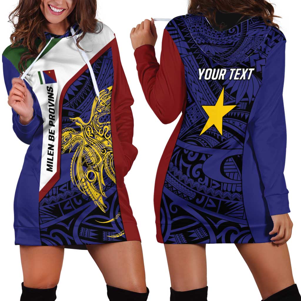 Personalised PNG Milne Bay Province Hoodie Dress Bird of Paradise Tattoo Flag Motif - Polynesian Pride