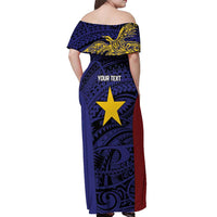 Personalised PNG Milne Bay Province Off Shoulder Maxi Dress Bird of Paradise Tattoo Flag Motif - Polynesian Pride