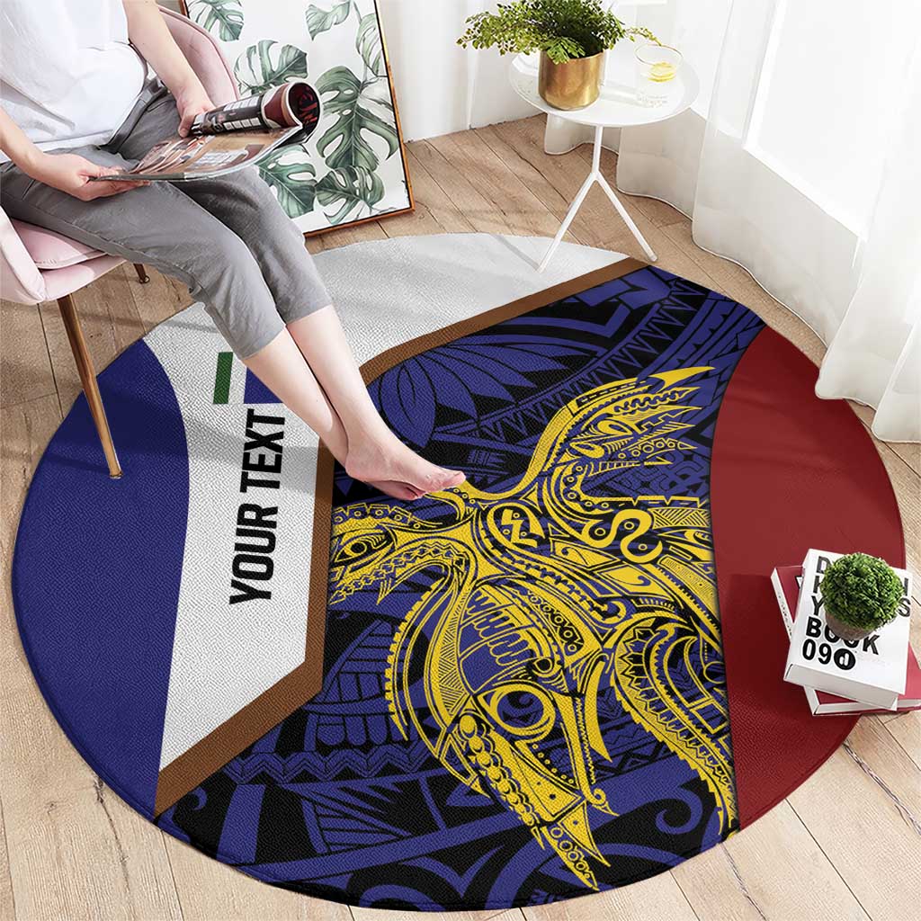 Personalised PNG Milne Bay Province Round Carpet Bird of Paradise Tattoo Flag Motif - Polynesian Pride
