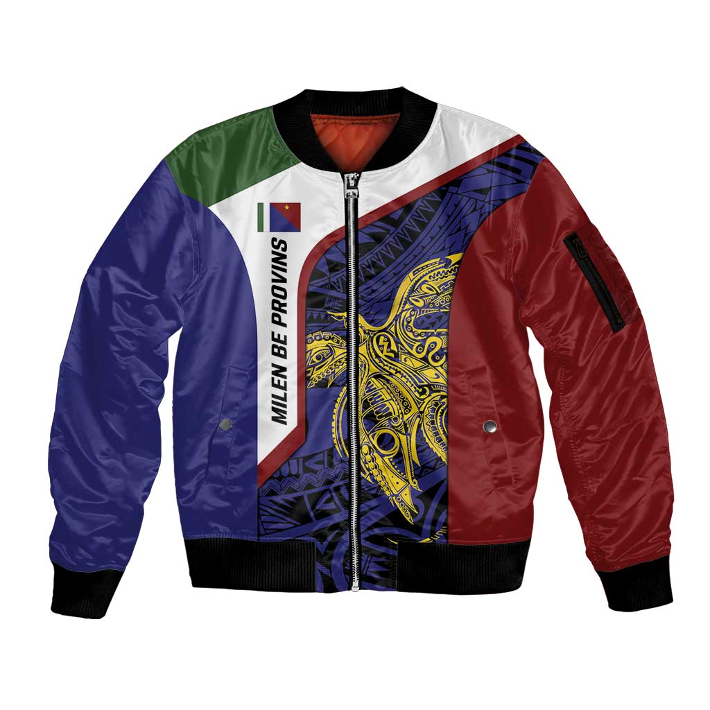 Personalised PNG Milne Bay Province Sleeve Zip Bomber Jacket Bird of Paradise Tattoo Flag Motif LT9 Unisex Blue - Polynesian Pride