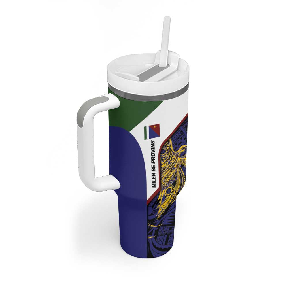 Personalised PNG Milne Bay Province Tumbler With Handle Bird of Paradise Tattoo Flag Motif - Polynesian Pride