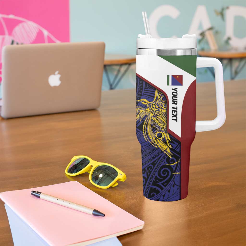Personalised PNG Milne Bay Province Tumbler With Handle Bird of Paradise Tattoo Flag Motif - Polynesian Pride