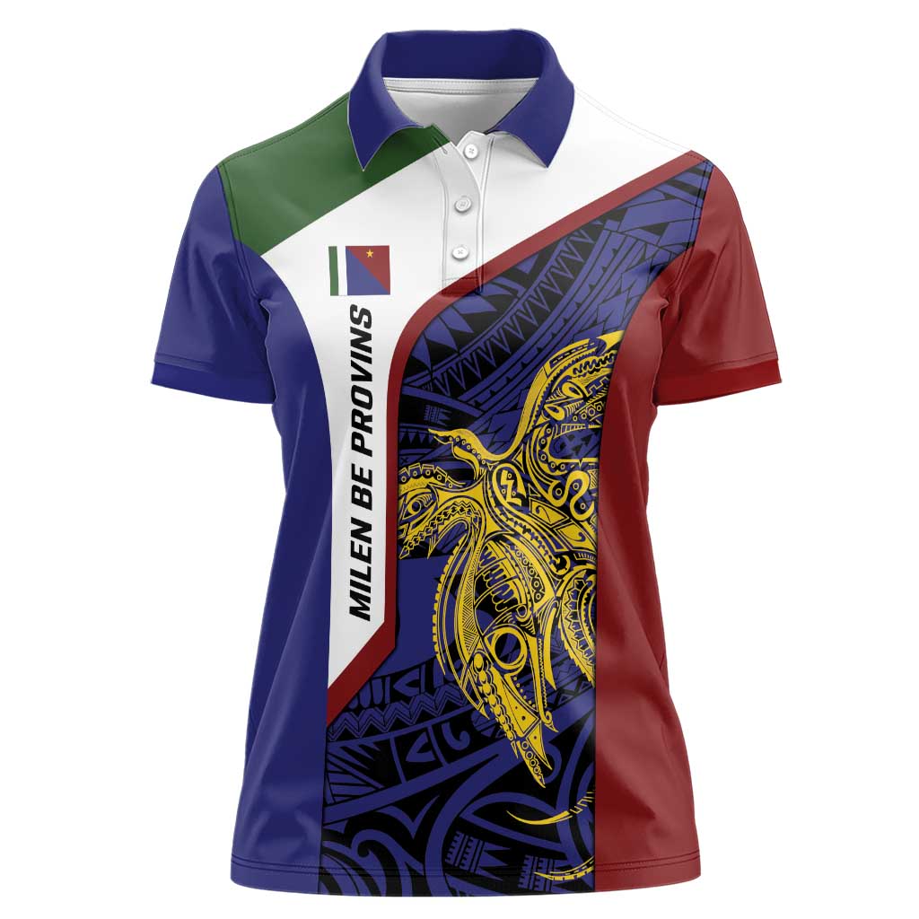 Personalised PNG Milne Bay Province Women Polo Shirt Bird of Paradise Tattoo Flag Motif - Polynesian Pride