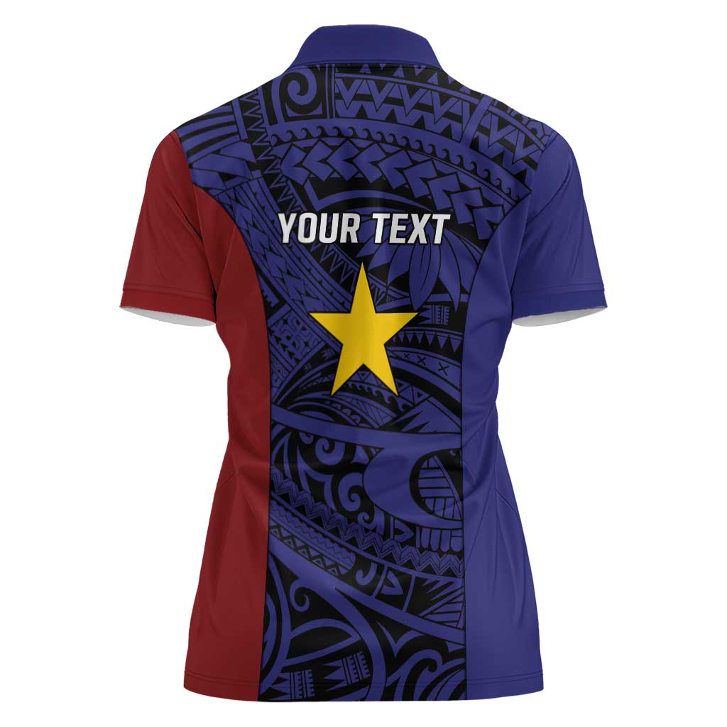 Personalised PNG Milne Bay Province Women Polo Shirt Bird of Paradise Tattoo Flag Motif - Polynesian Pride