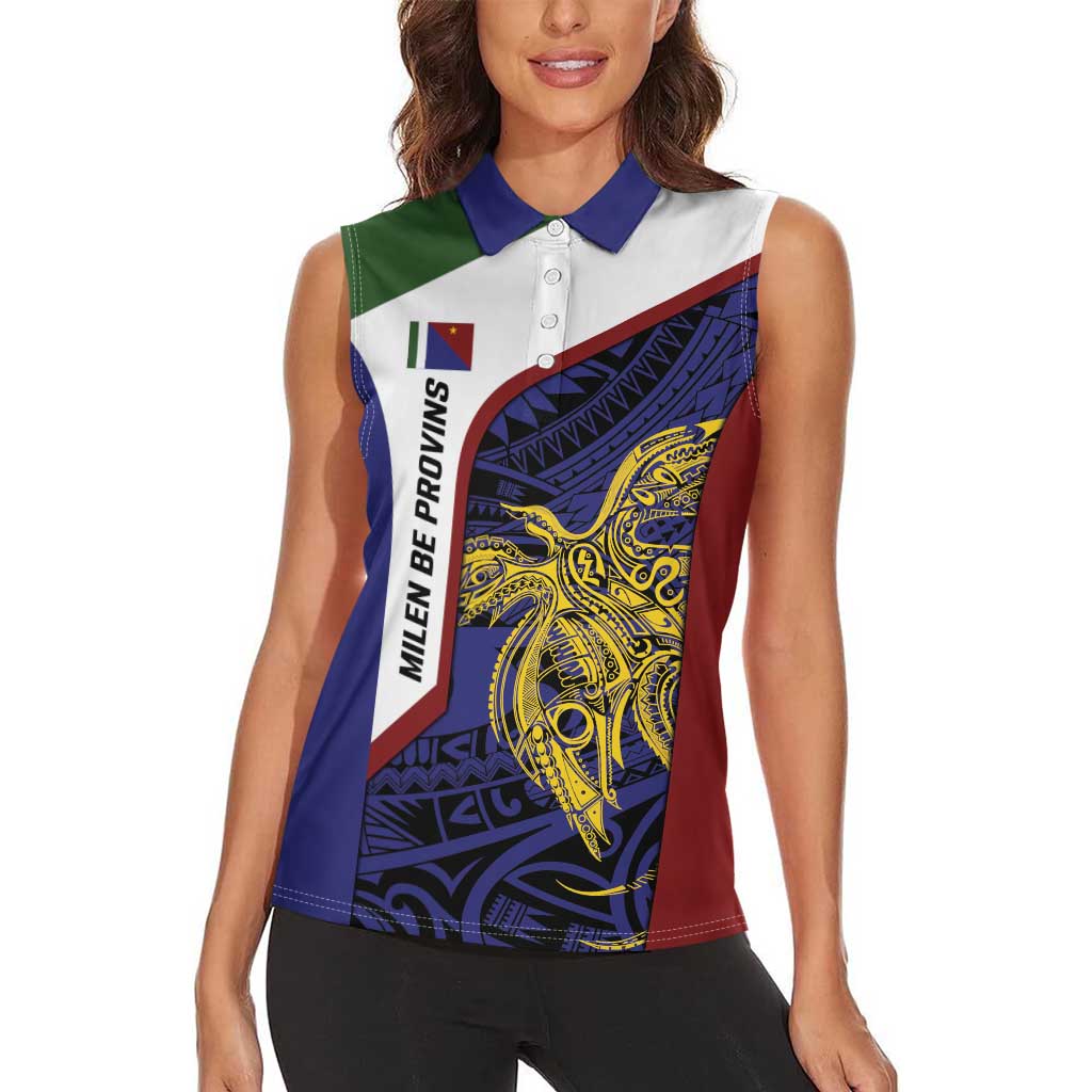 Personalised PNG Milne Bay Province Women Sleeveless Polo Shirt Bird of Paradise Tattoo Flag Motif - Polynesian Pride