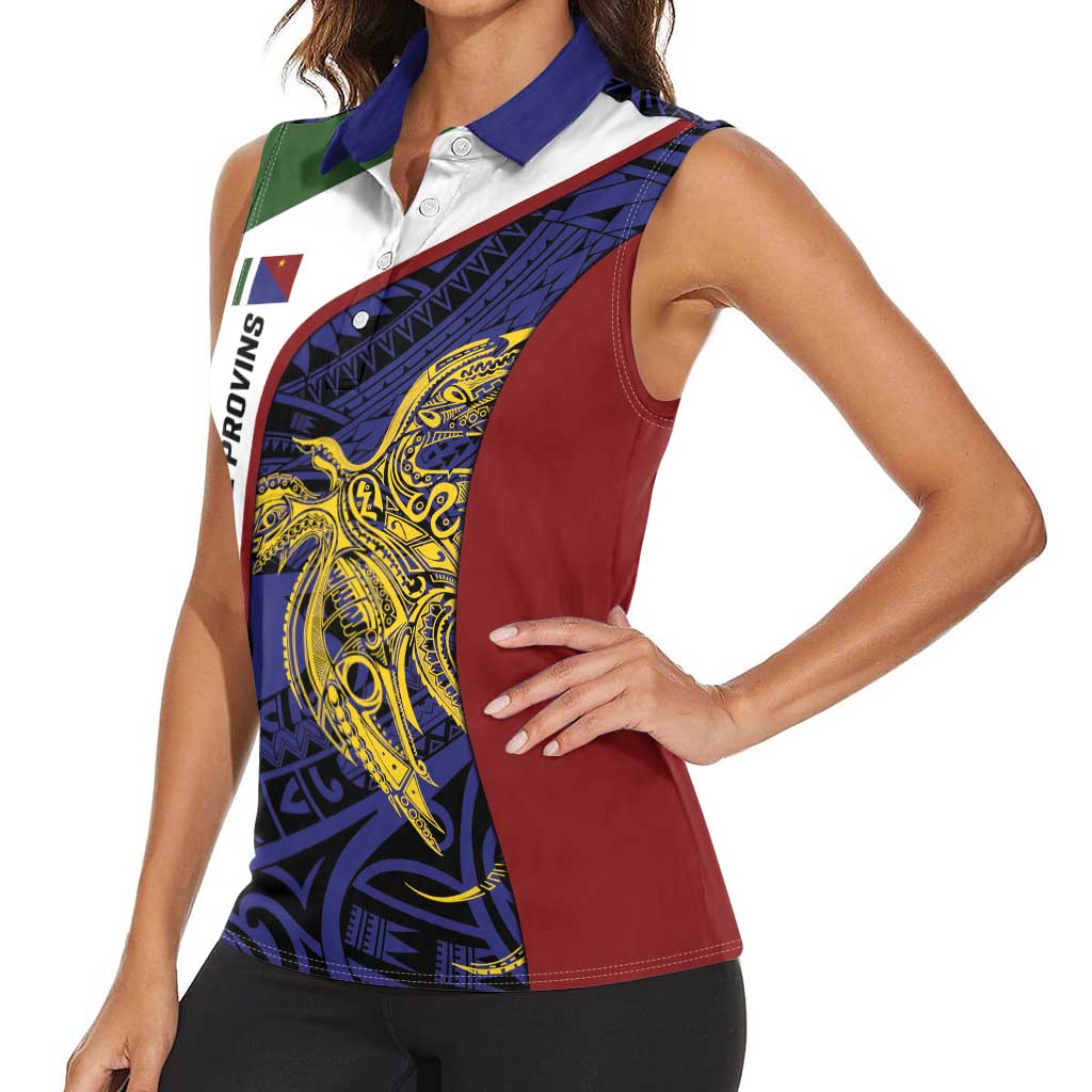 Personalised PNG Milne Bay Province Women Sleeveless Polo Shirt Bird of Paradise Tattoo Flag Motif - Polynesian Pride