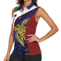 Personalised PNG Milne Bay Province Women Sleeveless Polo Shirt Bird of Paradise Tattoo Flag Motif - Polynesian Pride