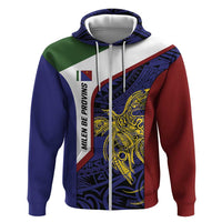 Personalised PNG Milne Bay Province Zip Hoodie Bird of Paradise Tattoo Flag Motif LT9 Zip Hoodie Blue - Polynesian Pride