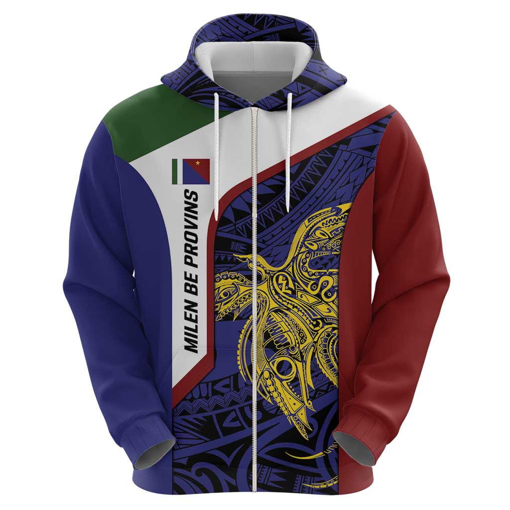 Personalised PNG Milne Bay Province Zip Hoodie Bird of Paradise Tattoo Flag Motif LT9 - Polynesian Pride