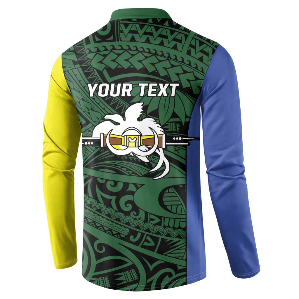 Personalised PNG Morobe Province Button Sweatshirt Bird of Paradise Tattoo Flag Motif - Polynesian Pride