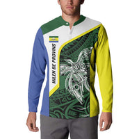 Personalised PNG Morobe Province Button Sweatshirt Bird of Paradise Tattoo Flag Motif - Polynesian Pride