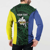 Personalised PNG Morobe Province Button Sweatshirt Bird of Paradise Tattoo Flag Motif - Polynesian Pride