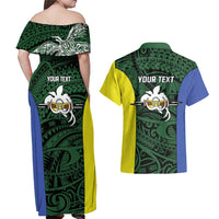 Personalised PNG Morobe Province Couples Matching Off Shoulder Maxi Dress and Hawaiian Shirt Bird of Paradise Tattoo Flag Motif - Polynesian Pride