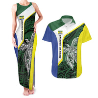 Personalised PNG Morobe Province Couples Matching Tank Maxi Dress and Hawaiian Shirt Bird of Paradise Tattoo Flag Motif - Polynesian Pride