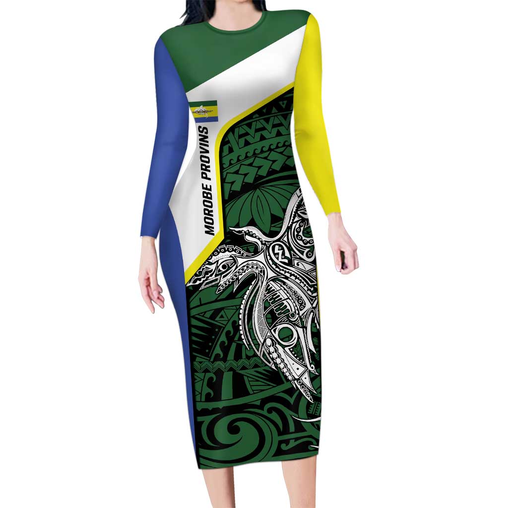 Personalised PNG Morobe Province Family Matching Long Sleeve Bodycon Dress and Hawaiian Shirt Bird of Paradise Tattoo Flag Motif - Polynesian Pride