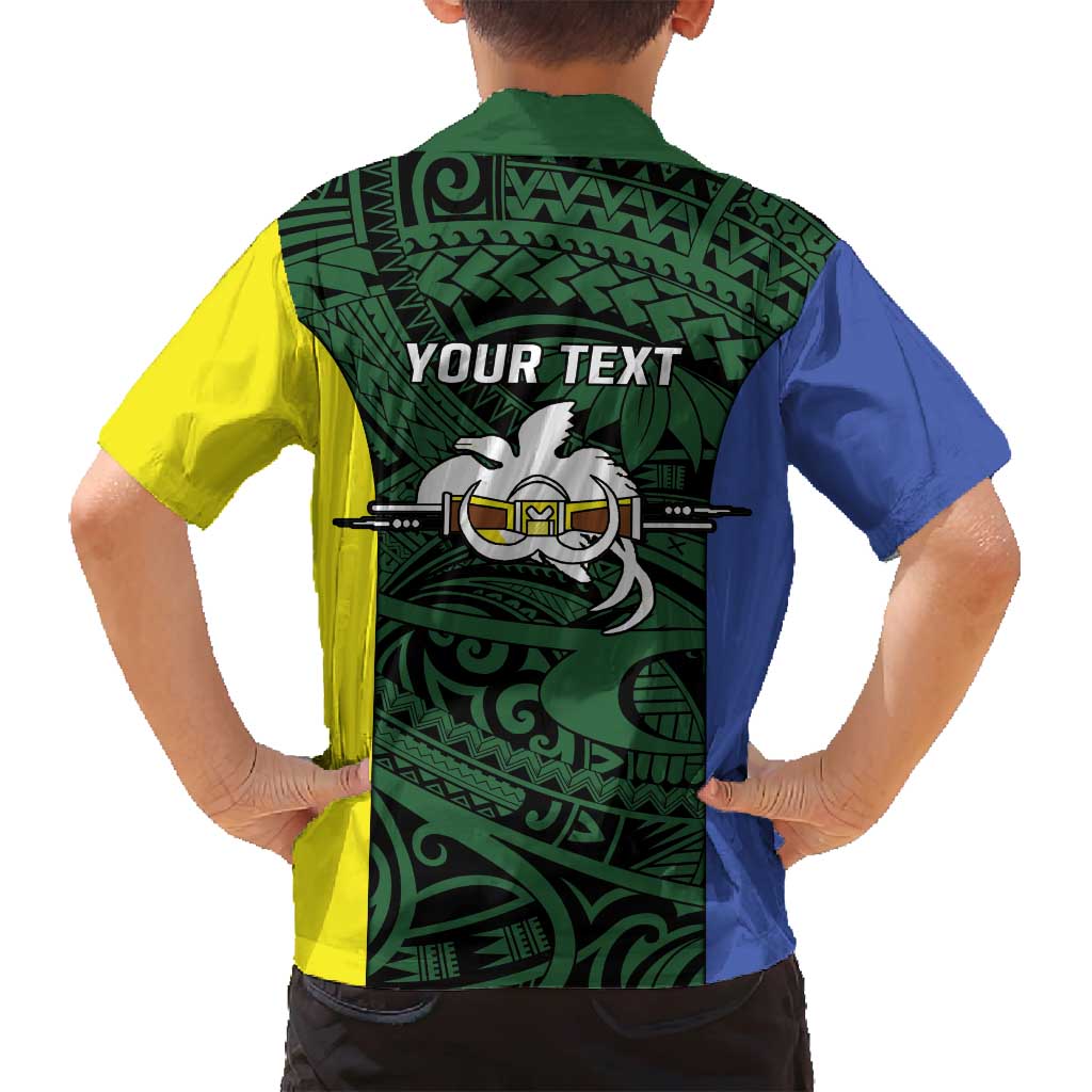 Personalised PNG Morobe Province Family Matching Off Shoulder Maxi Dress and Hawaiian Shirt Bird of Paradise Tattoo Flag Motif - Polynesian Pride