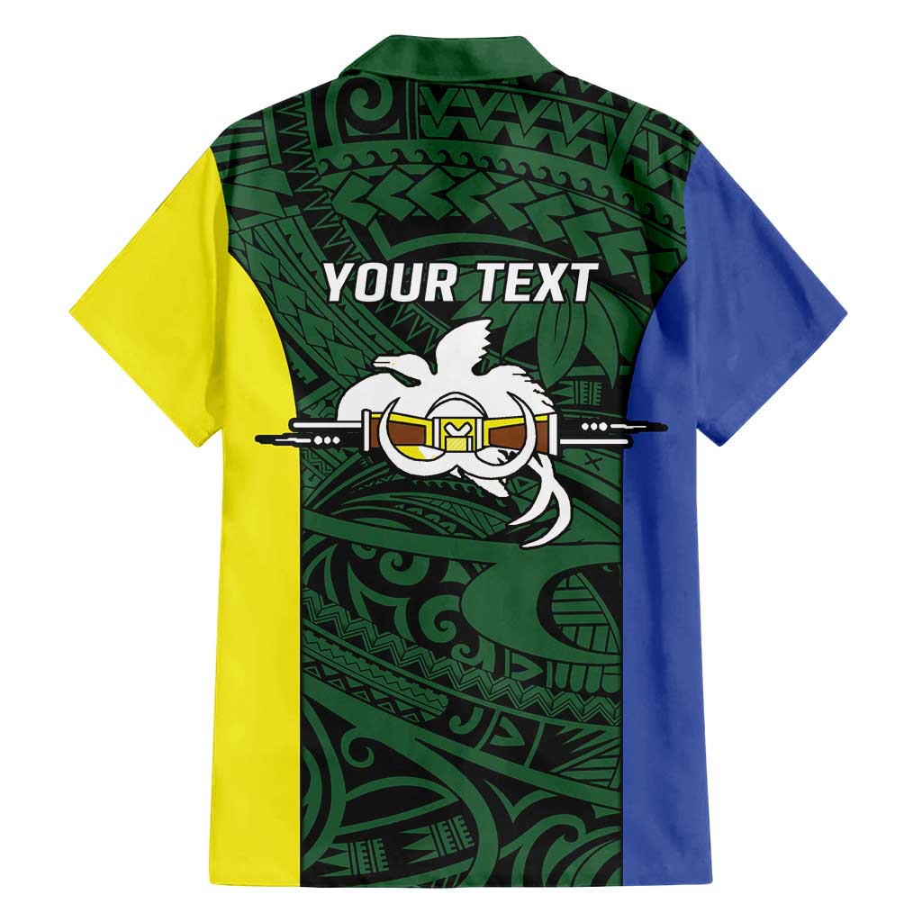 Personalised PNG Morobe Province Family Matching Off Shoulder Short Dress and Hawaiian Shirt Bird of Paradise Tattoo Flag Motif - Polynesian Pride