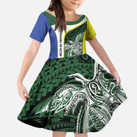 Personalised PNG Morobe Province Family Matching Short Sleeve Bodycon Dress and Hawaiian Shirt Bird of Paradise Tattoo Flag Motif - Polynesian Pride