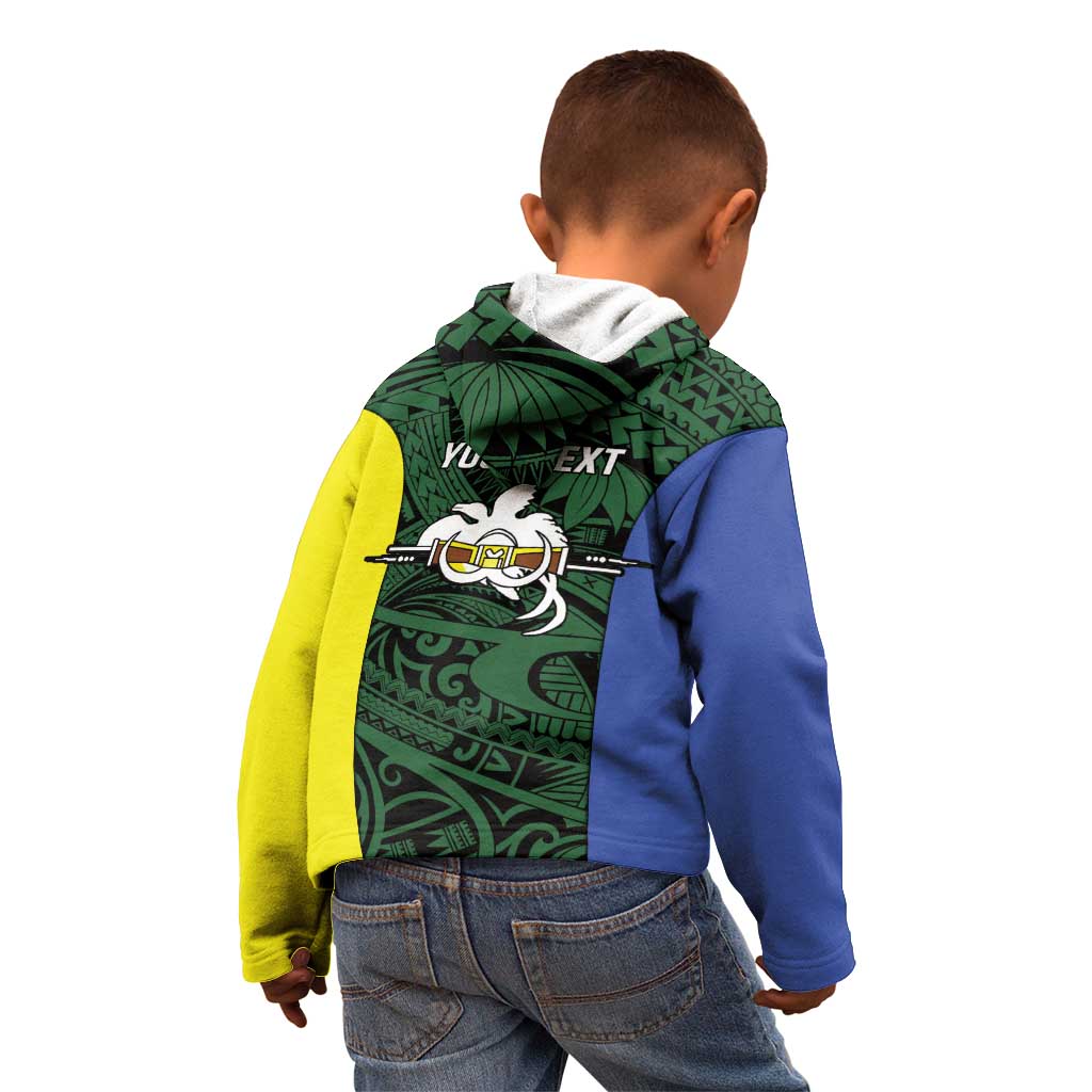 Personalised PNG Morobe Province Kid Hoodie Bird of Paradise Tattoo Flag Motif - Polynesian Pride