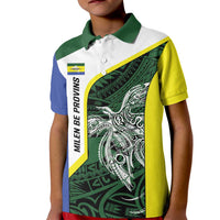 Personalised PNG Morobe Province Kid Polo Shirt Bird of Paradise Tattoo Flag Motif - Polynesian Pride