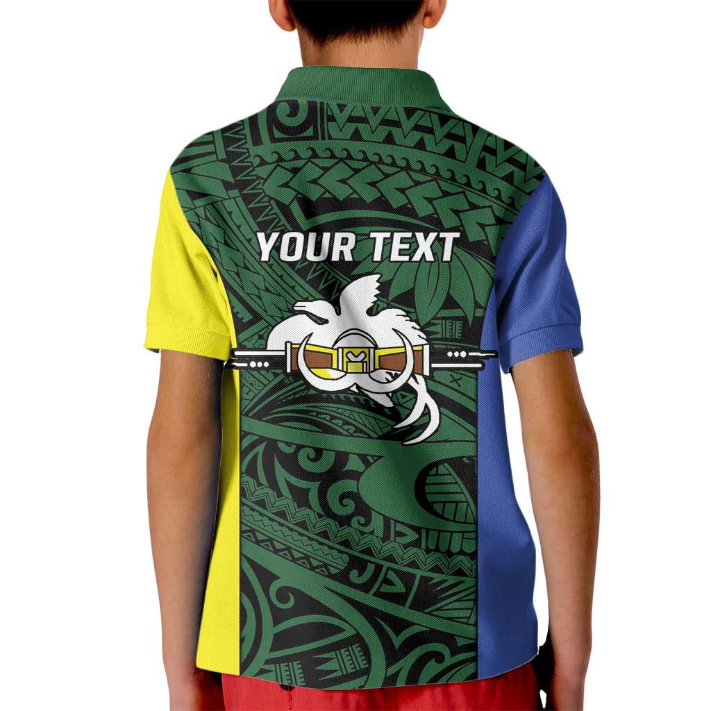 Personalised PNG Morobe Province Kid Polo Shirt Bird of Paradise Tattoo Flag Motif - Polynesian Pride