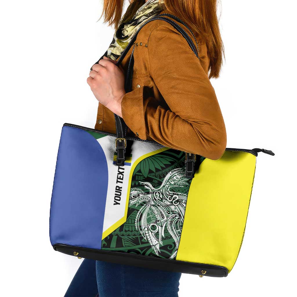 Personalised PNG Morobe Province Leather Tote Bag Bird of Paradise Tattoo Flag Motif LT9 Green - Polynesian Pride