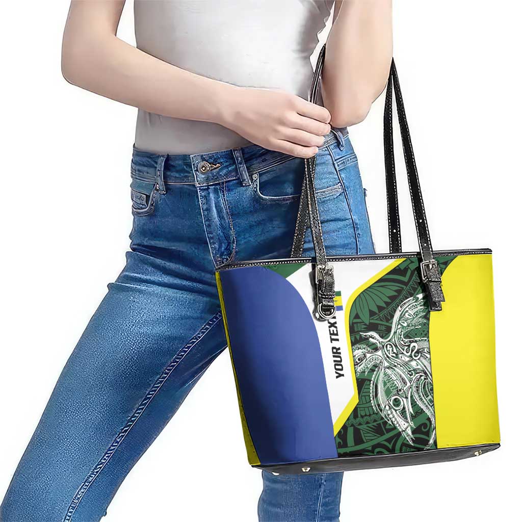 Personalised PNG Morobe Province Leather Tote Bag Bird of Paradise Tattoo Flag Motif LT9 - Polynesian Pride