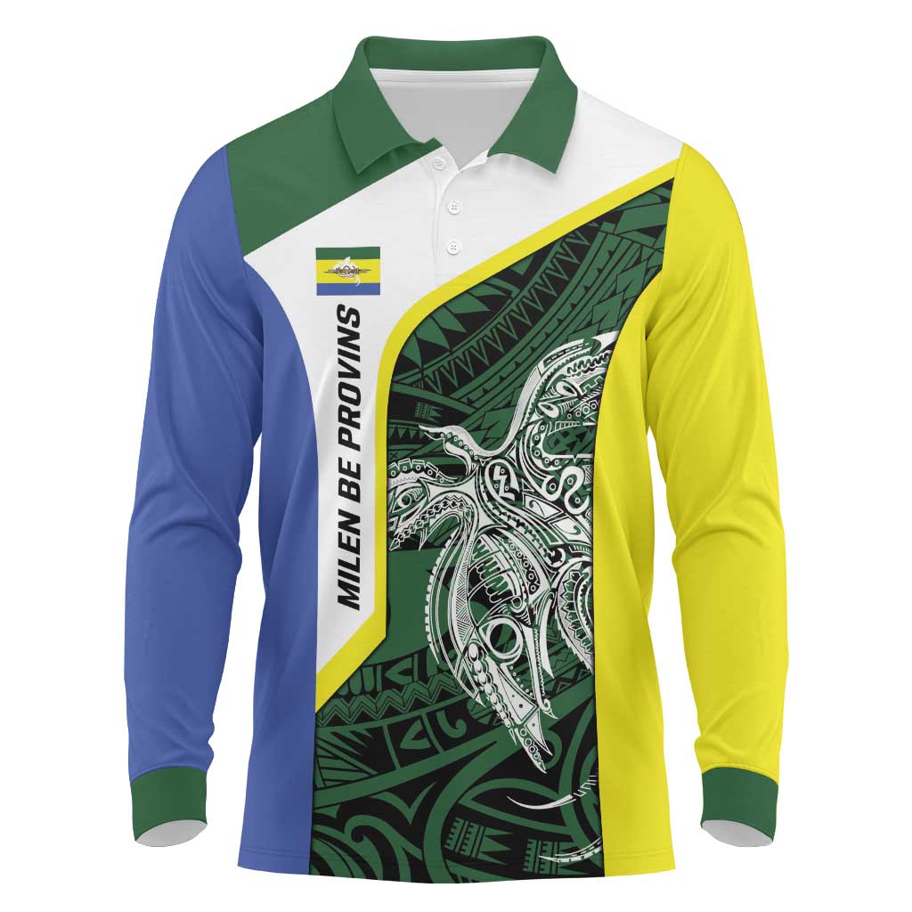 Personalised PNG Morobe Province Long Sleeve Polo Shirt Bird of Paradise Tattoo Flag Motif - Polynesian Pride