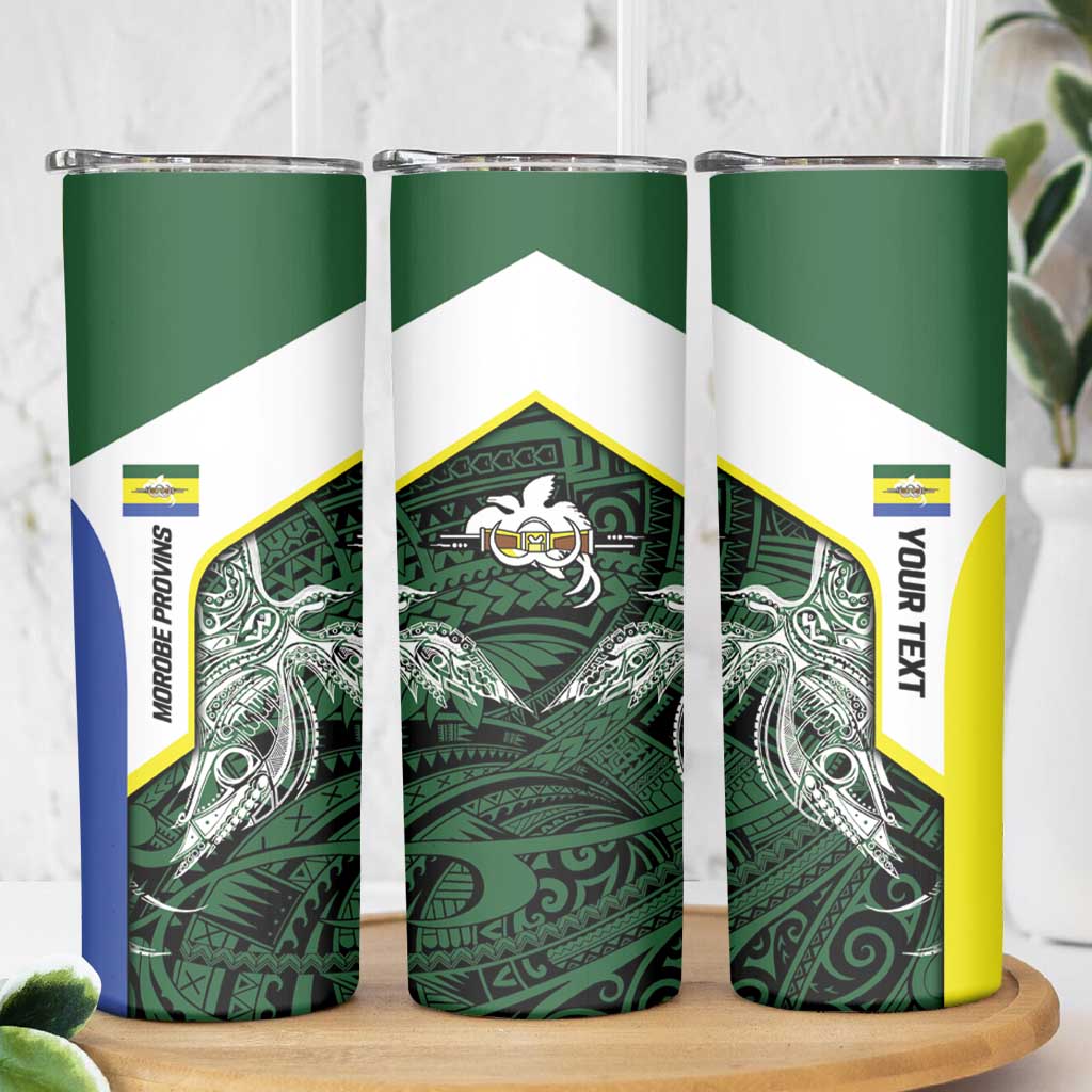 Personalised PNG Morobe Province Skinny Tumbler Bird of Paradise Tattoo Flag Motif - Polynesian Pride