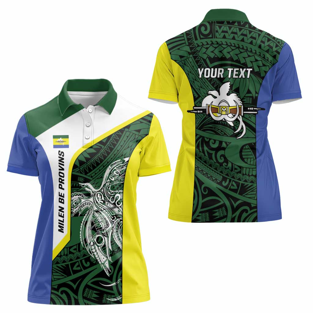 Personalised PNG Morobe Province Women Polo Shirt Bird of Paradise Tattoo Flag Motif - Polynesian Pride